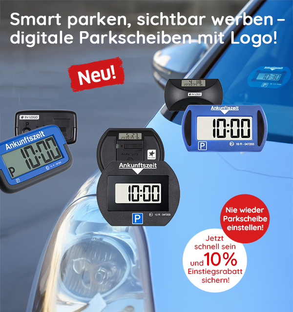  Sichtbar werben mit digitalen Parkscheiben mit Logo bei Saalfrank - Qualitäts-Werbeartikel 