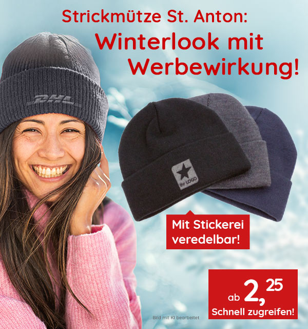  Strickmütze St. Anton: Winterlook mit Werbewirkung!