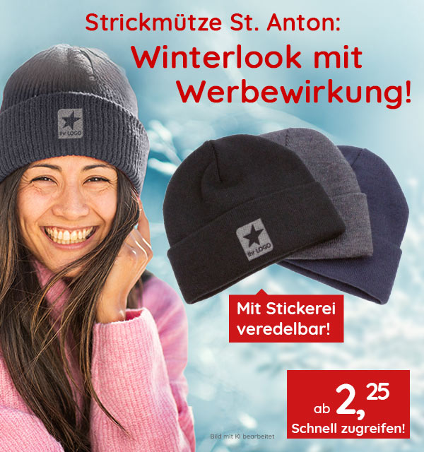  Strickmütze St. Anton: Winterlook mit Werbewirkung!