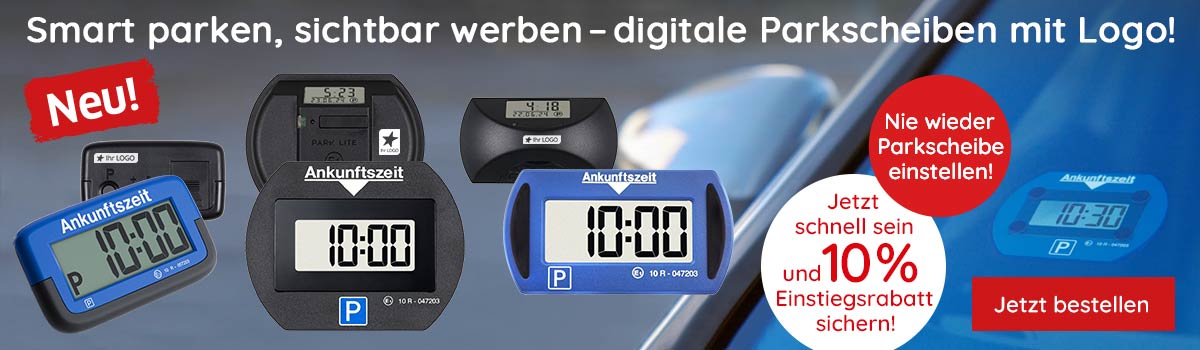  Sichtbar werben mit digitalen Parkscheiben mit Logo bei Saalfrank - Qualitäts-Werbeartikel