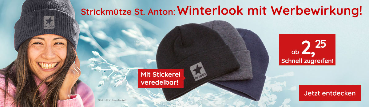  Strickmütze St. Anton: Winterlook mit Werbewirkung!