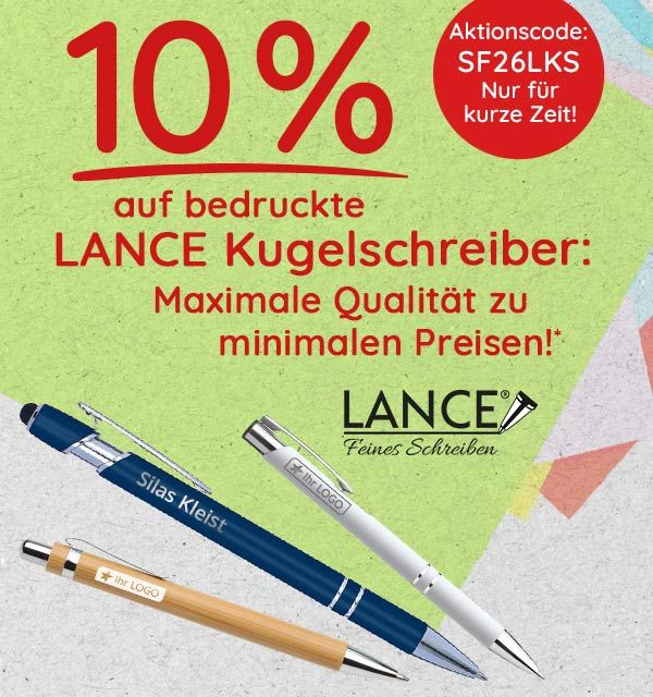  10 % Rabatt auf LANCE Kugelschreiber sichern!