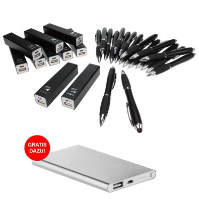 Werbe-Sparset: Powerbank Touch-Kugelschreiber, 211-tlg, Schwarz Werbe-Sparset: Powerbank Touch-Kugelschreiber, 211-tlg, Schwarz