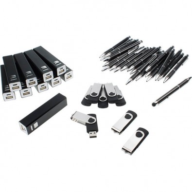 Werbe-Sparset: Powerbank, Touch-Kugelschreiber, USB-Stick, 120-tlg. Schwarz