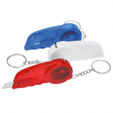 Schlüsselanhänger-Cutter mit Maßband, Blau/Gefrostet