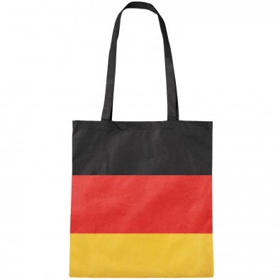 Vliestasche Textile mit langen Henkeln, Schwarz/Rot/Gelb Vliestasche Textile mit langen Henkeln, Schwarz/Rot/Gelb