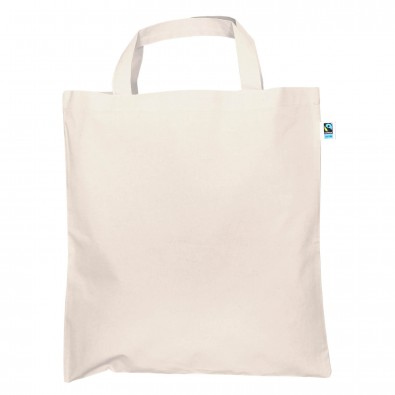 Fairtrade Baumwolltasche natur, Kurze Henkel Fairtrade Baumwolltasche natur, Kurze Henkel