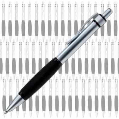 Werbe-Set: 100 Metall-Kugelschreiber Rubber-Grip, Silber/Schwarz Werbe-Set: 100 Metall-Kugelschreiber Rubber-Grip, Silber/Schwarz