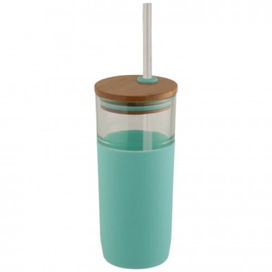 Arlo 600 ml Glasbecher mit Bambus Deckel, mintgrün Arlo 600 ml Glasbecher mit Bambus Deckel, mintgrün