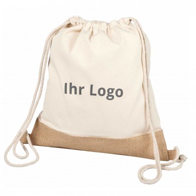 Delhi Kordelzugrucksack aus Baumwolle und Jute, Natural Delhi Kordelzugrucksack aus Baumwolle und Jute, Natural