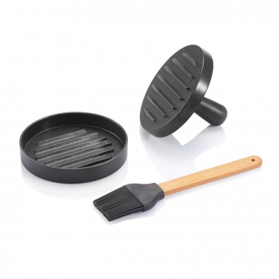 Grillset mit Hamburgerpresse und Marinadenpinsel, grau Grillset mit Hamburgerpresse und Marinadenpinsel, grau
