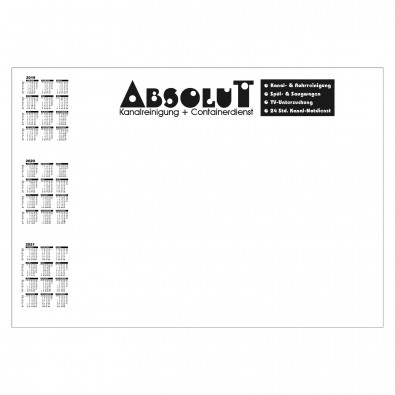 Schreibunterlage, mit Kalender links, inkl. 1-farbigem Druck Schreibunterlage, mit Kalender links, inkl. 1-farbigem Druck