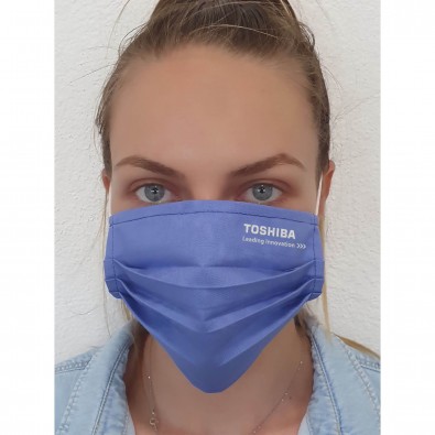 Gesichtsmaske für Mund-Nasenabdeckung, Textil blau, einlagig, mit Bestickung Gesichtsmaske für Mund-Nasenabdeckung, Textil blau, einlagig, mit Bestickung